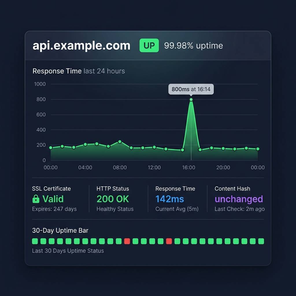 HTTP Monitoring Dashboard — uptime tracking, response times, SSL monitoring, and content change detection